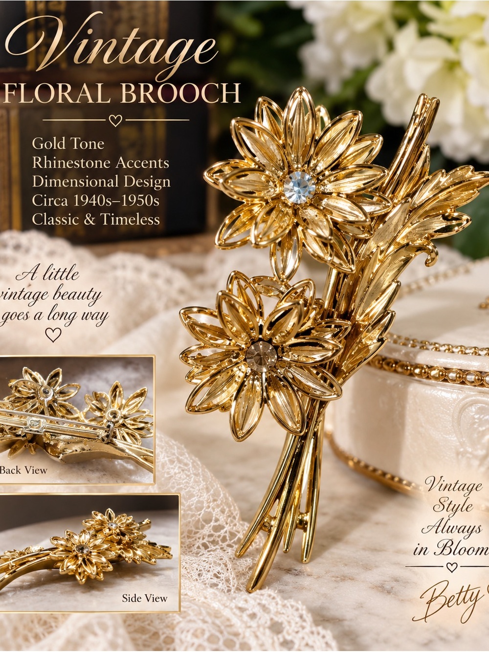 Vintage Gold Floral Brooch - 1940’s to 50’s